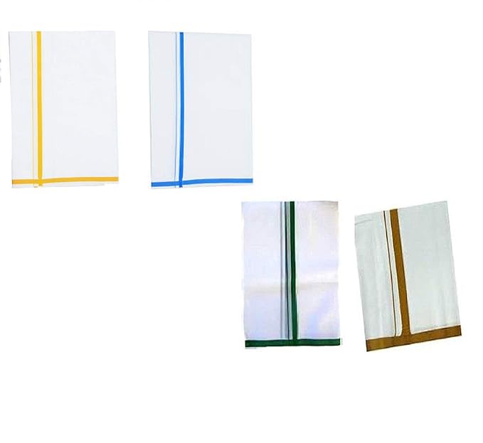 Men's Cotton Dhoti Combo of 2,L 5.0m ;W 1.18 m White