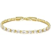 BENOITE 14K Gold Bracelets for Women Rectangle Cubic Zirconia Dainty Bracelet Non-Tarnish Gold Tennis Bracelets for Women Jewelry Unisex Sizes 6.5-9 Inches