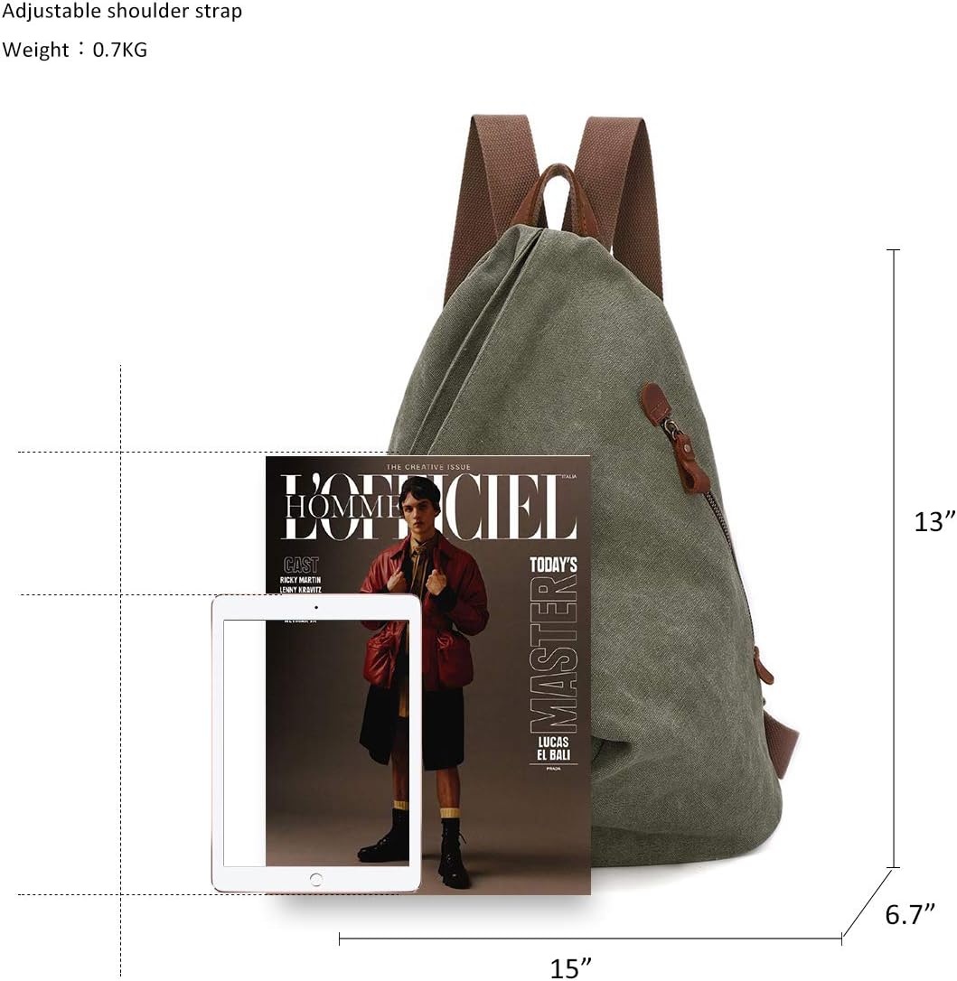  | Canvas Vintage Backpack – Large Casual Daypack Outdoor Travel Rucksack Hiking Backpacks for Men Women (6882-Olive Green) | Casual Daypacks
