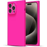 LoeoeL for iPhone 15 Pro Max Case Silicone, Rectangle Edge Cute Y2k Phone Case for Women Girl, Thin Protective Aesthetic Girly Design Soft Rubber with Camera Cover, Hot Pink
