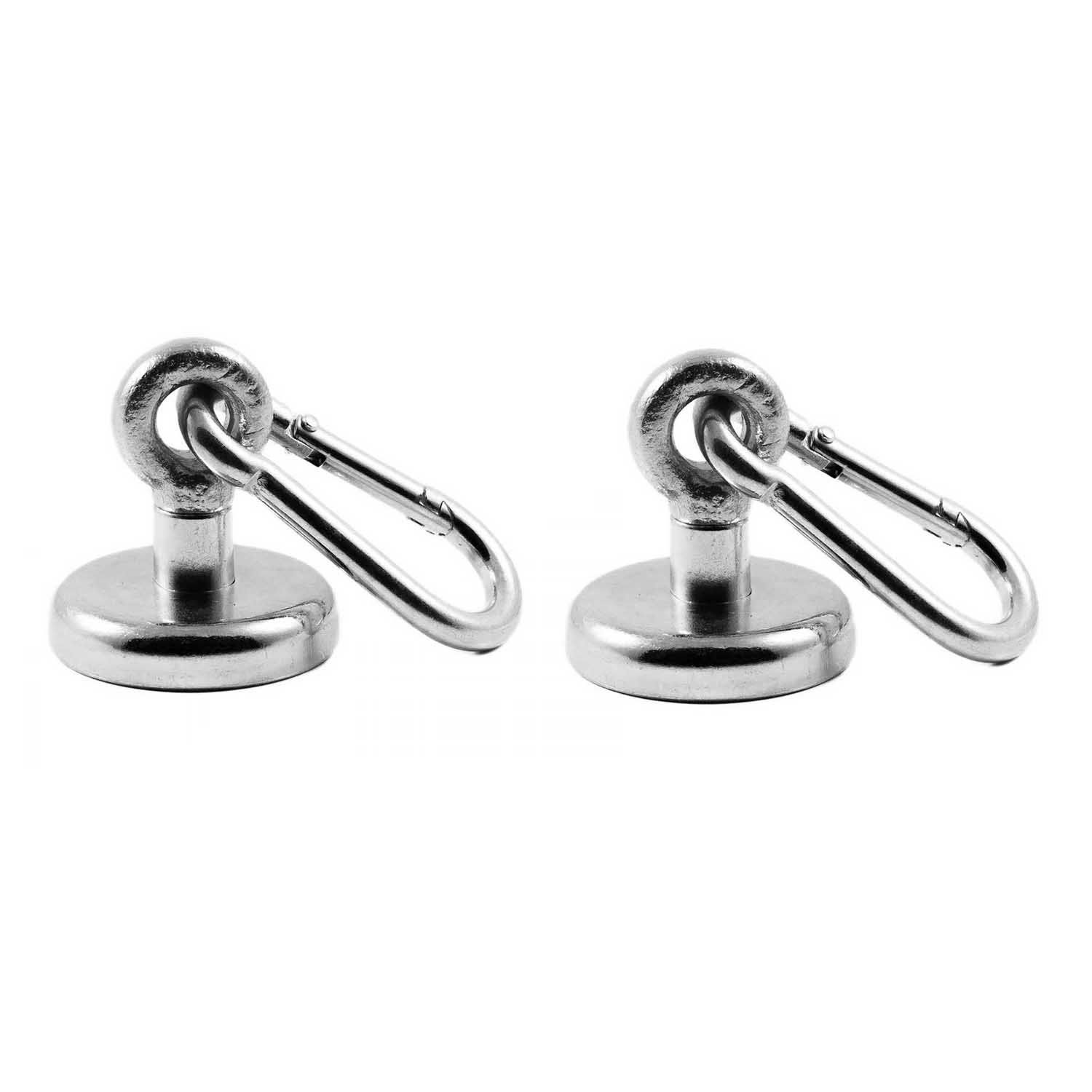 Magnetastico® | 2X Neodymium Eyebolt-Carabiner Magnets N35 36 mm Ø | Holding Force 41 kg | Strong & Powerful Neodymium Pot Magnets snap Hook with Eye, Loop & galvanised | Magnetic karabiner eyebolts