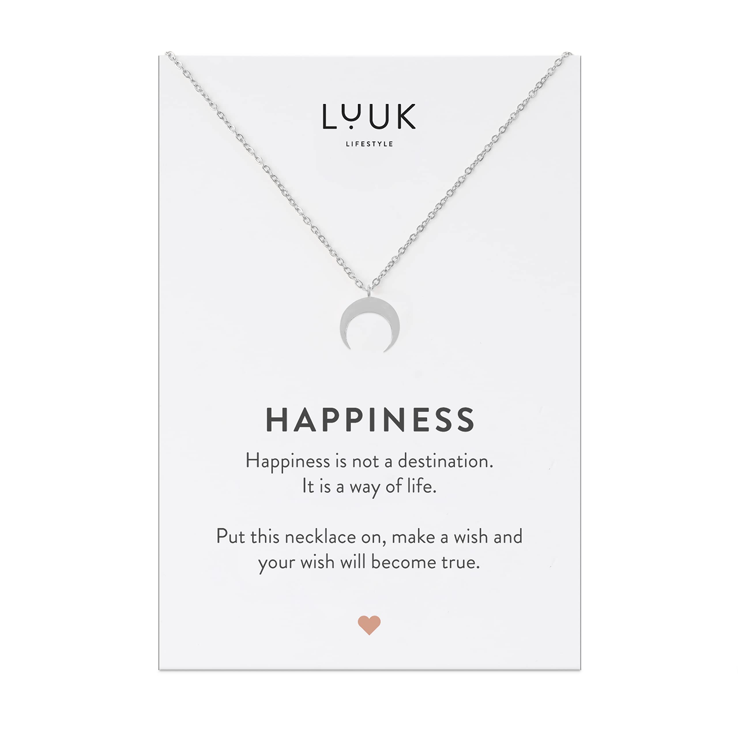 LUUK LIFESTYLE Stainless Steel Pendant Necklace for Women Waterproof 50cm Chain Modern Necklace Gift for Her Silver Moon