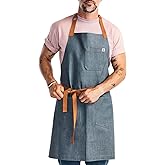 hedley & bennett Essential Apron - Heavy-Duty Denim Kitchen Apron with Pockets & Towel Loop - Professional Chef Workwear for Cooking & Grilling - Cedar
