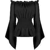 SUOSDEY Women Renaissance Pirate Shirt Off Shoulder Top Peasant Blouse for Halloween Cosplay Costume