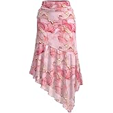 Milumia Women's Tie Dye Floral Asymmetrical Skirt Vintage Ruffle Flowy Midi Skirts