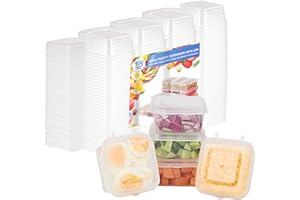 RIKICACA 5 oz Small Plastic Containers with Lids (100pack), Food Storage Condiment Containers with Lids, Portion Cups, Jello Shot Sauce Cups (Square)