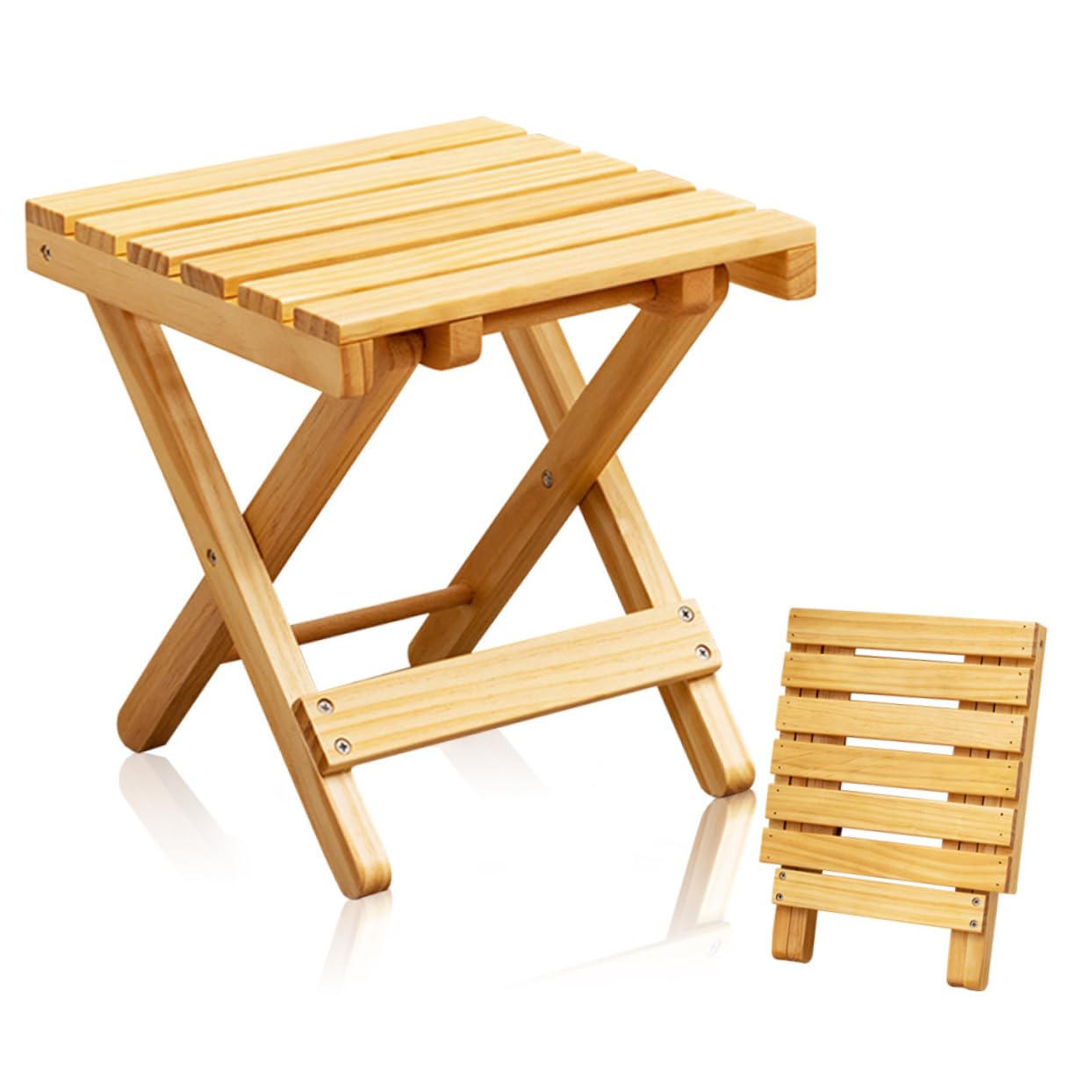 BCOATH Folding Side Table Portable Beach Table Wine Table Stool Outdoor Camping Garden Patio Balcony Kitchen Natural Finish