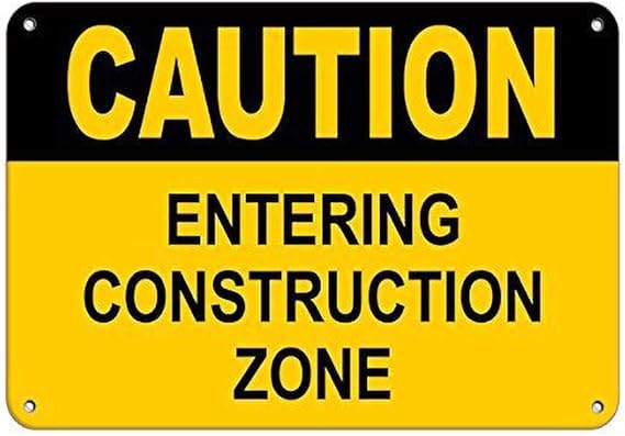 RABEAN Caution Entering Construction Zone Cartel de Chapa Vintage Retro