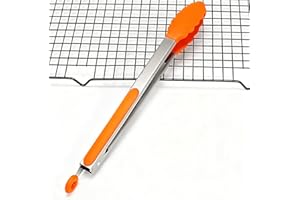 Mini Stainless Steel Food Tongs Non Stick Kitchen Tool With Silicone Tips Orange