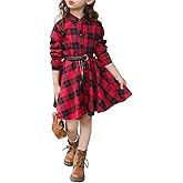 AGQT Girls Christmas Plaid Dress Long Sleeve A-Line Buffalo Check Square Chequered Shirt Dresses with Belt Size 3-11 Years