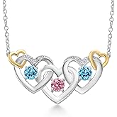 Gem Stone King 925 Silver and 10K Yellow Gold Pink Lab Grown Diamond Swiss Blue Topaz Heart Shape Pendant Necklace For Women (1.02 Cttw, with 18 Inch Chain)