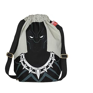 EcoRight Marvel Black Panther Printed EcoFriendly Drawstring Canvas Backpack Bag for Men Boy with Black Tape and Zipper Pocket (Free Bookmark) - Grey