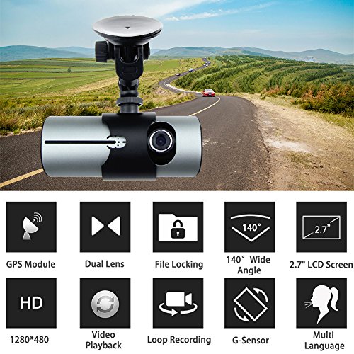 Awolf Dual Lens Dash Cam,2.7" Car DVR Vehicle Camera Video Recorder Car Camera with GPS Module G-Sensor