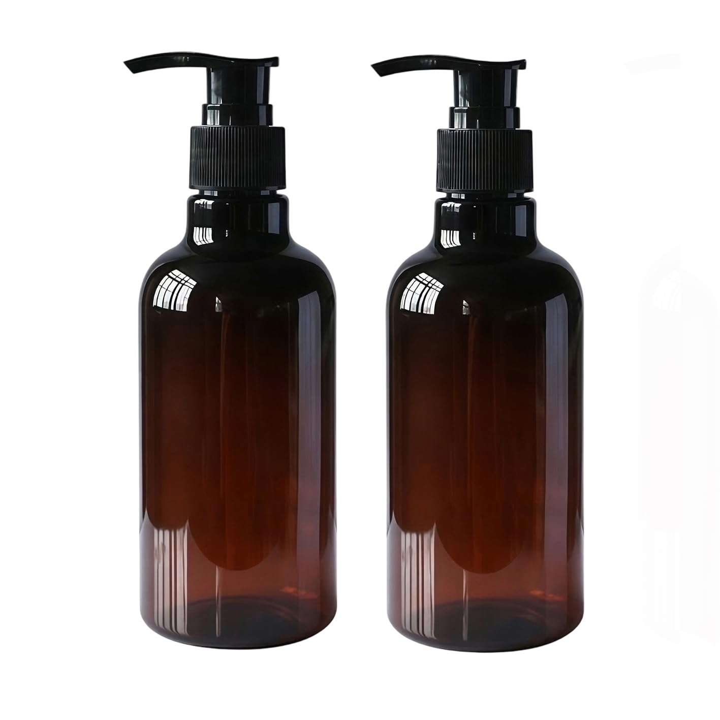 2PCS 250ML 8OZ Amber Empty PET Plastic Pump Bottles Refillable Dispensing Containers for Conditioner Body Wash Hair Gel Liquid Hand Soap DIY Lotion's and Massage Oil's