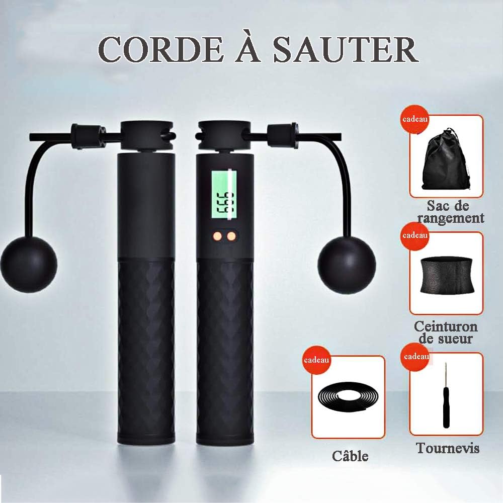 Corde à Sauter Compteur LCD - Sans Fil - Réglable - Fitness Et Perte De Poids