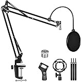 Microphone Stand for Blue Yeti with Mic Windscreen and Double layered screen Pop Filter Heavy Duty Boom Scissor Arm Stands,Br