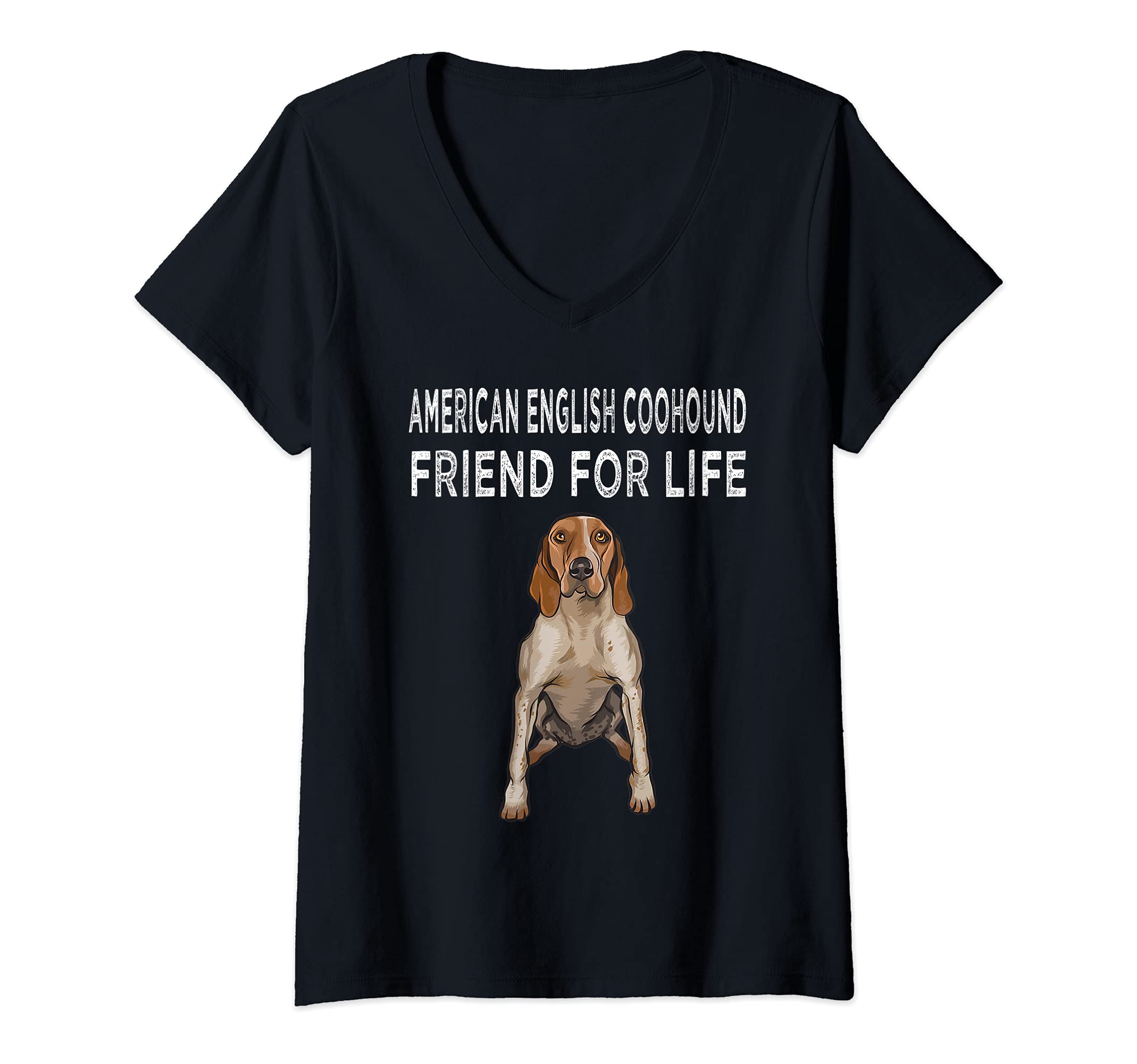 Womens American English Coonhound Friend For Life Dog Friendship V-Neck T-Shirt