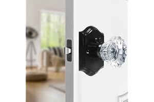 Floresita Crystal Door Knobs, Black Glass Door Knobs Interior Rose Shape, Crystal Door Knobs with Lock Privacy Function, Vint