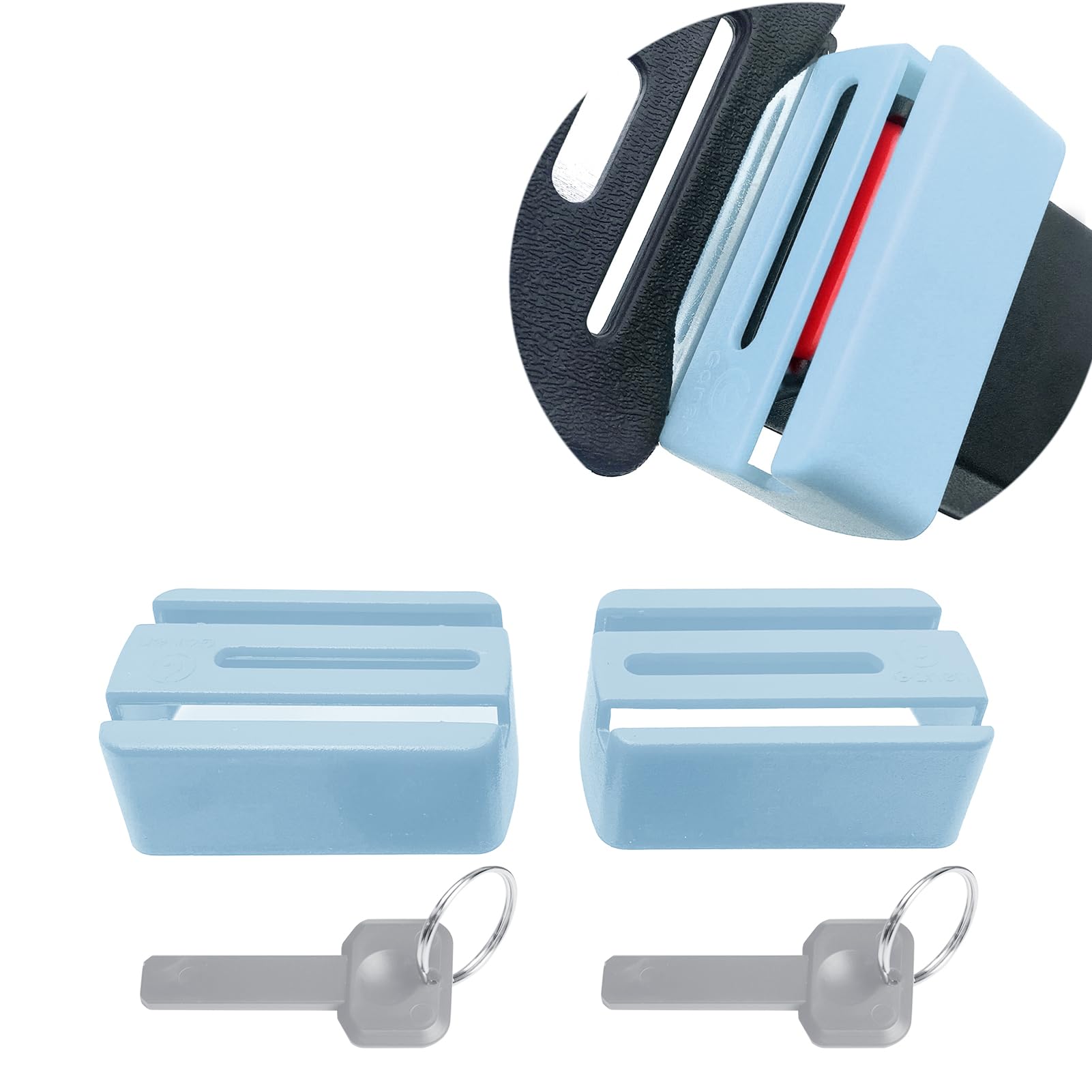 GanEn Belt Lock Buckle Guard Preventing Children Opening Safety Buckle in Travelling Send Keychain Pack of 2 (Blue)