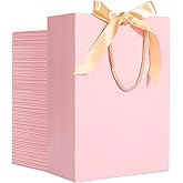 EUSOAR Pink Gift Bags with Ribbon Bow, 50pcs 7.8"x3.9"x11" Thank You Gift Bags with Handles, Gift Retail Wrapping Treat Bags Bulk for Wedding Baby Shower Birthday Bridesmaid Business Holiday Party
