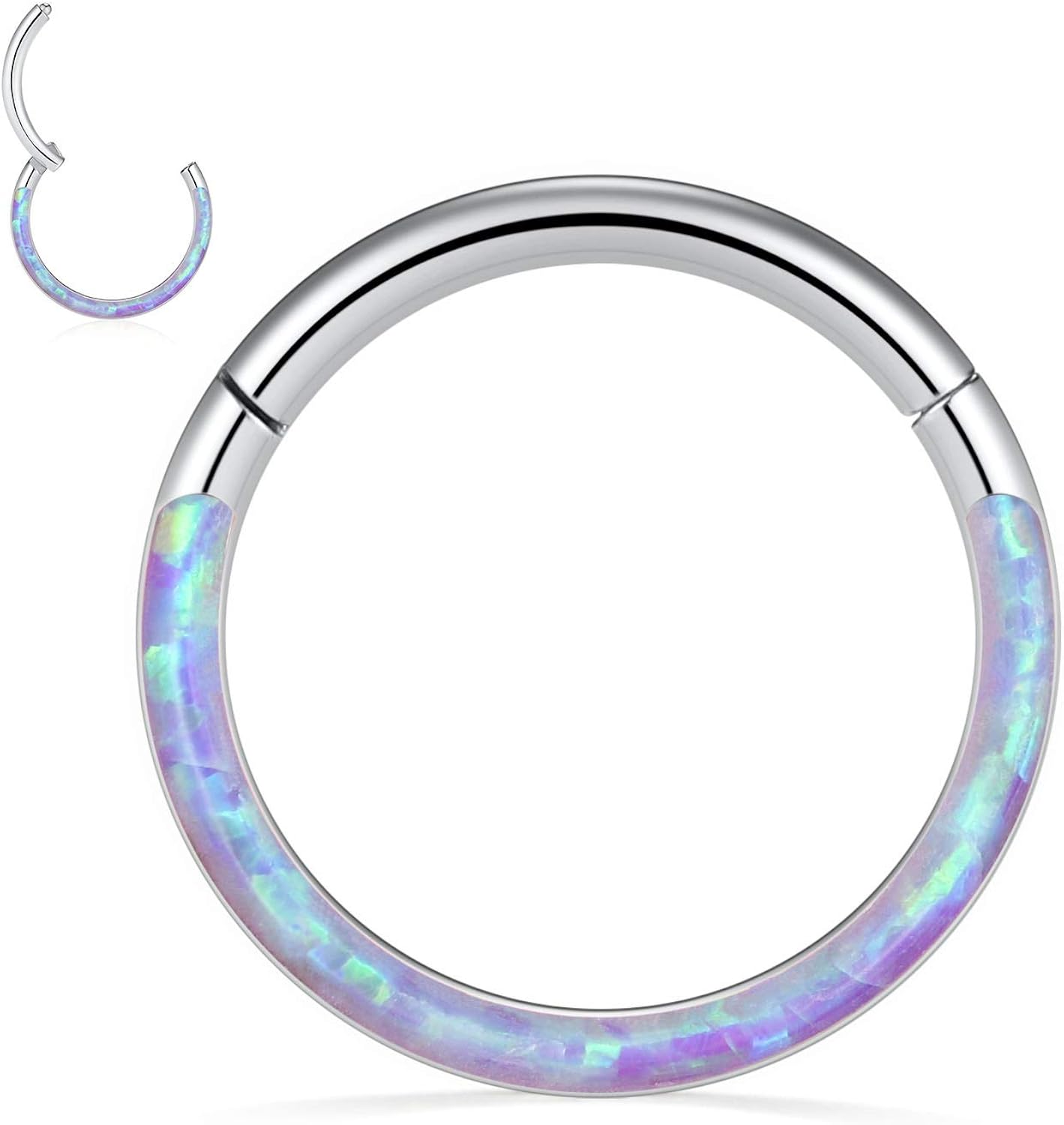 hengkaixuan 16G opal Nose Rings Septum Clicker 316L Surgical Steel Segment Helix Cartilage Earrings Hoop Daith Piercing Jewellery