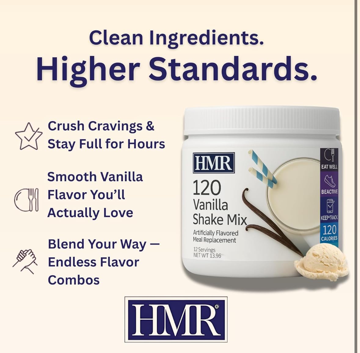 HMR 120 Vanilla Shake Meal Replacement Powder | Vanilla Shake Mix to Support Healthy Weight Loss | 12g of Protein | Nutritional Drink | Low Calorie Food | 12 Servings