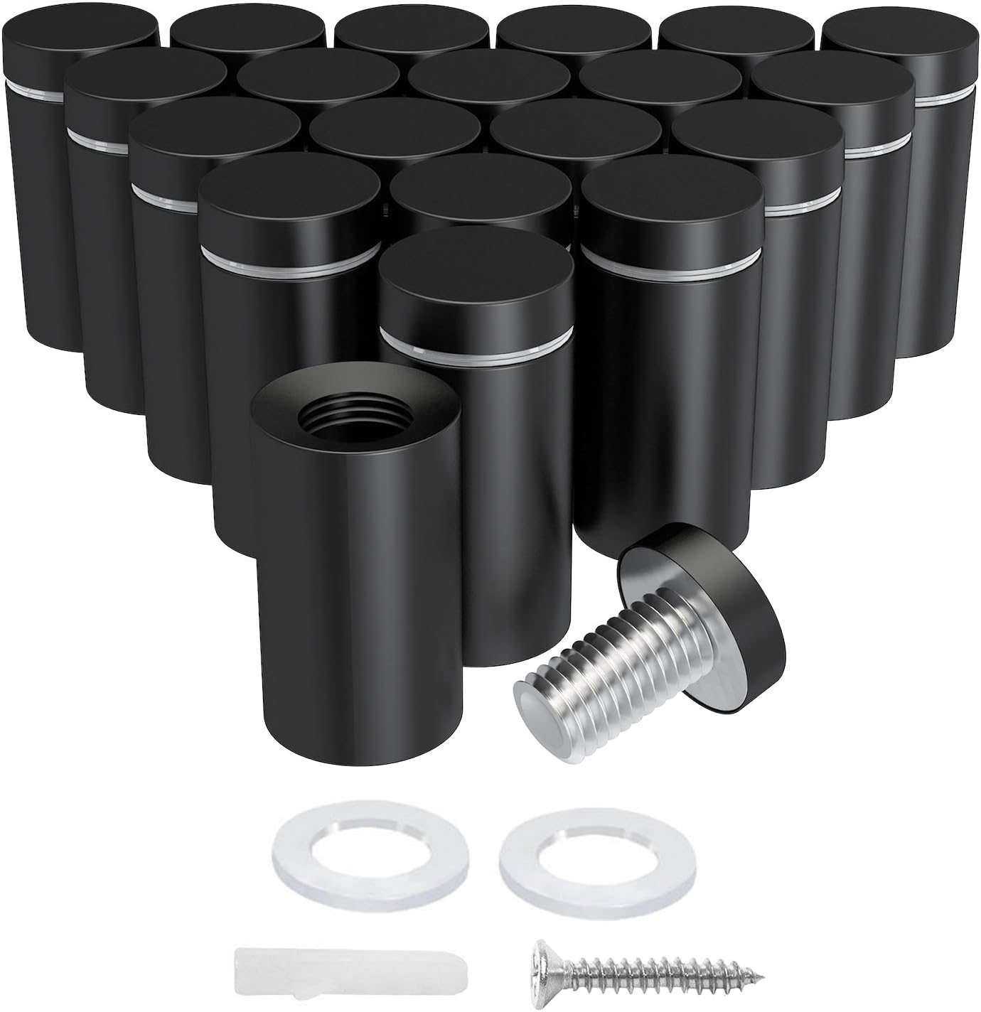 LuckIn 20-Pack 3/4 x 2 Inch Stainless Steel Standoff Screws, Mounting Glass Hardware Sign, Stand Off Nail for Hanging Acrylic Picture Frame, Black