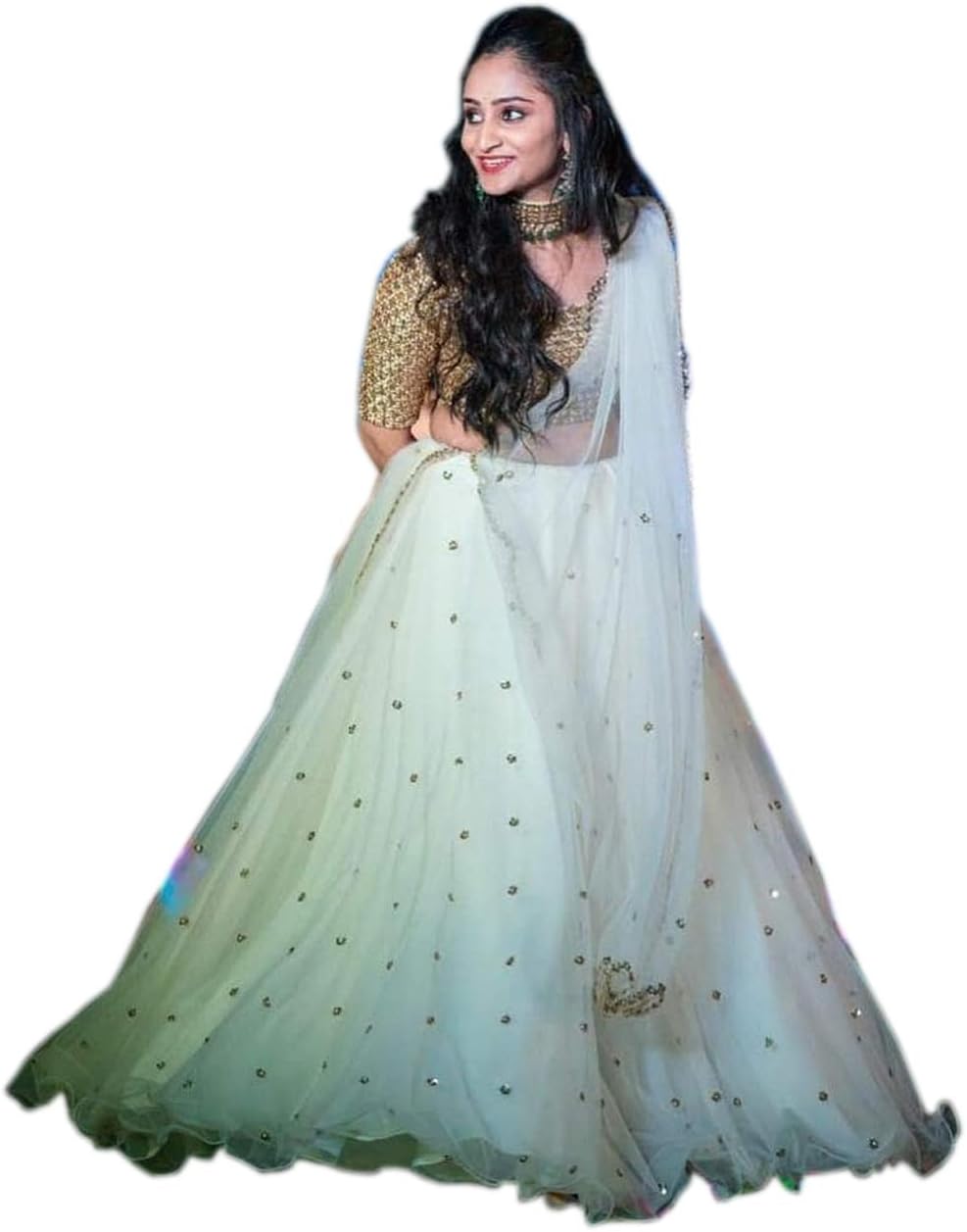 Women's Party Wear Stylish Fancy Net Lehenga Choli with Cancan (White, Free Size)