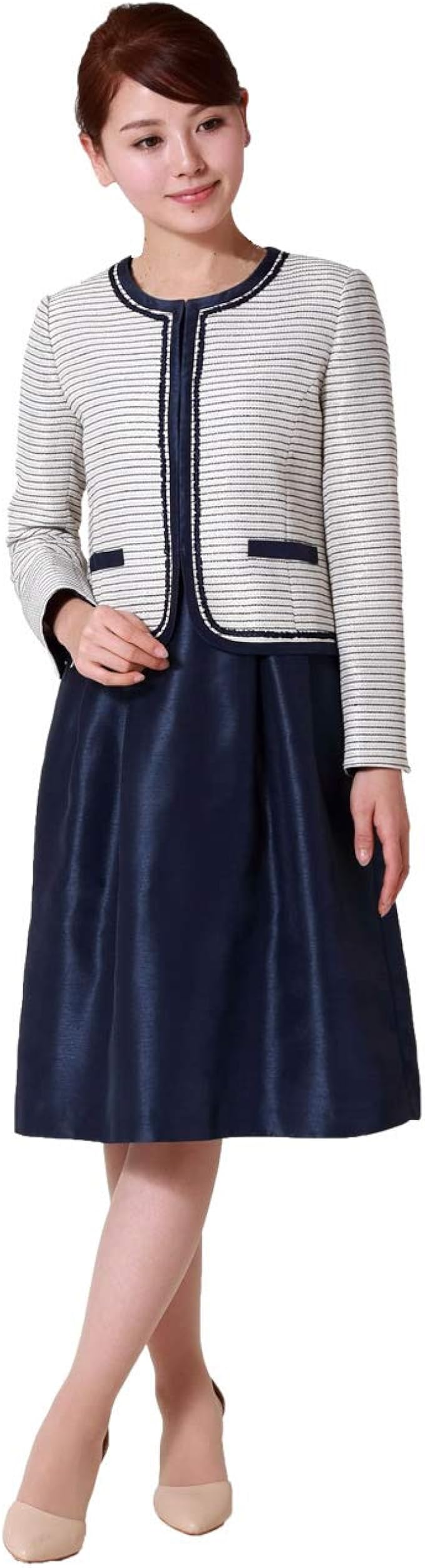 Amazon Co Jp メアリーココ シャネルカラーサテンラインボーダースーツ アンサンブル レディース セレモニー ワンピース Lex 1616 Set1 服 ファッション小物