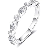 IMOLOVE Moissanite Wedding Bands for Women, Trendy 0.5 Carat Silver Marquise Wedding Band Everyday Fashion Moissanite Eternity Band Rings for Women with 18K White Gold Plated Size 5-11