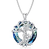 TOUPOP Valentines Day Gifts for Mom, Mother and Daughter/Son Necklace 925 Sterling Silver Tree of Life Necklaces with Austrian Crystal Jewelry for Women, Mothers Day Birthday Gifts