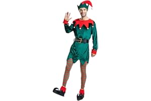 ReneeCho Adult’s Elf Costume Christmas Men Workshop Elf Suit Women Green Outfit