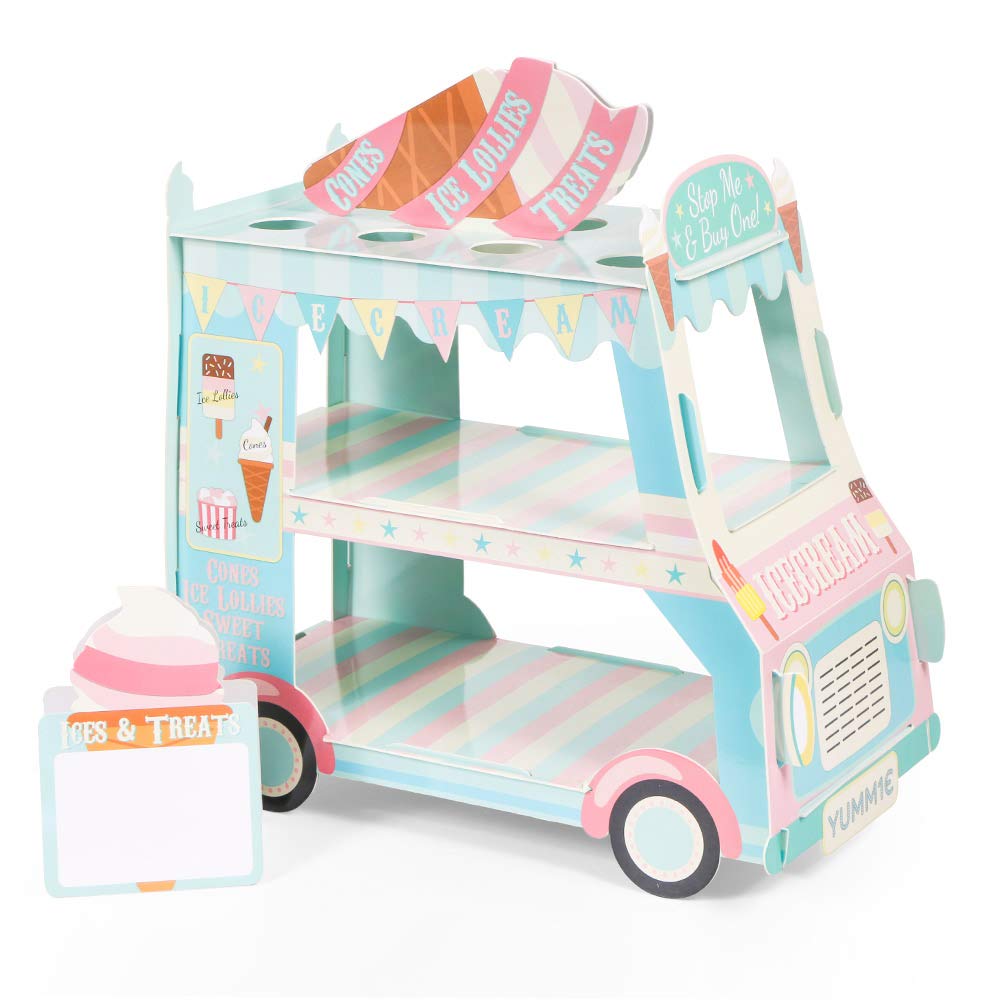 Aooba Van Cake Stand, Ice Cream Truck Decorations - Baby Shower, Birthday Party Supplies Table Centerpiece Decor Ice Cream Cart Cake Cupcake Stand (3 Tier)