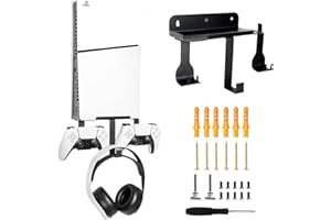 nymus Wall Mount for PS5 Slim 2023 (Disc and Digital Edition), Wall Bracket for PlayStation 5 Slim with Detachable Controller Holder & Headphone Hanger, Stealth PS5 Slim Wall Mount