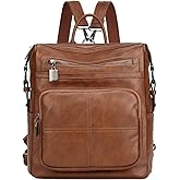 VASCHY Backpack Purse for Women,Fashion Convertible Vegan Leather Shoulder Bags Handbags for Work/Travel/Ladies/College Brown