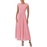 PRETTYGARDEN Women's 2025 Summer Casual Long Dresses Cap Sleeve Patchwork A Line Flowy Modest Elegant Homecoming Maxi Dress