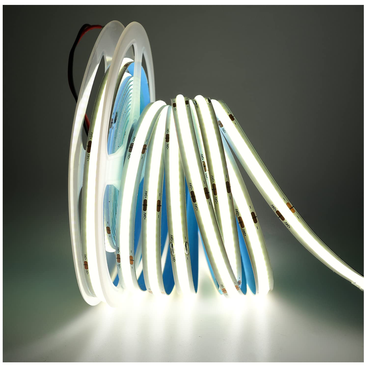 Tesfish LED Strip Lights 24V, LED Strip COB White 6000K 5M 320 LEDs/M Total 1600 LEDs Neon Light Flexible LED Light Strip for Party, Counter, Shelf, Home Decoration