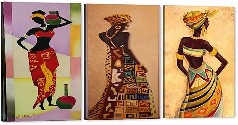 Amazon Com 3 Pieces African American Girl Abstract Canvas Wall Art Black Queen Art Print For Master Bedroom Decor Contemporary Bright Coloured Modern Artwork For Home Wall Living Room Decor 72 Wx36 H Posters