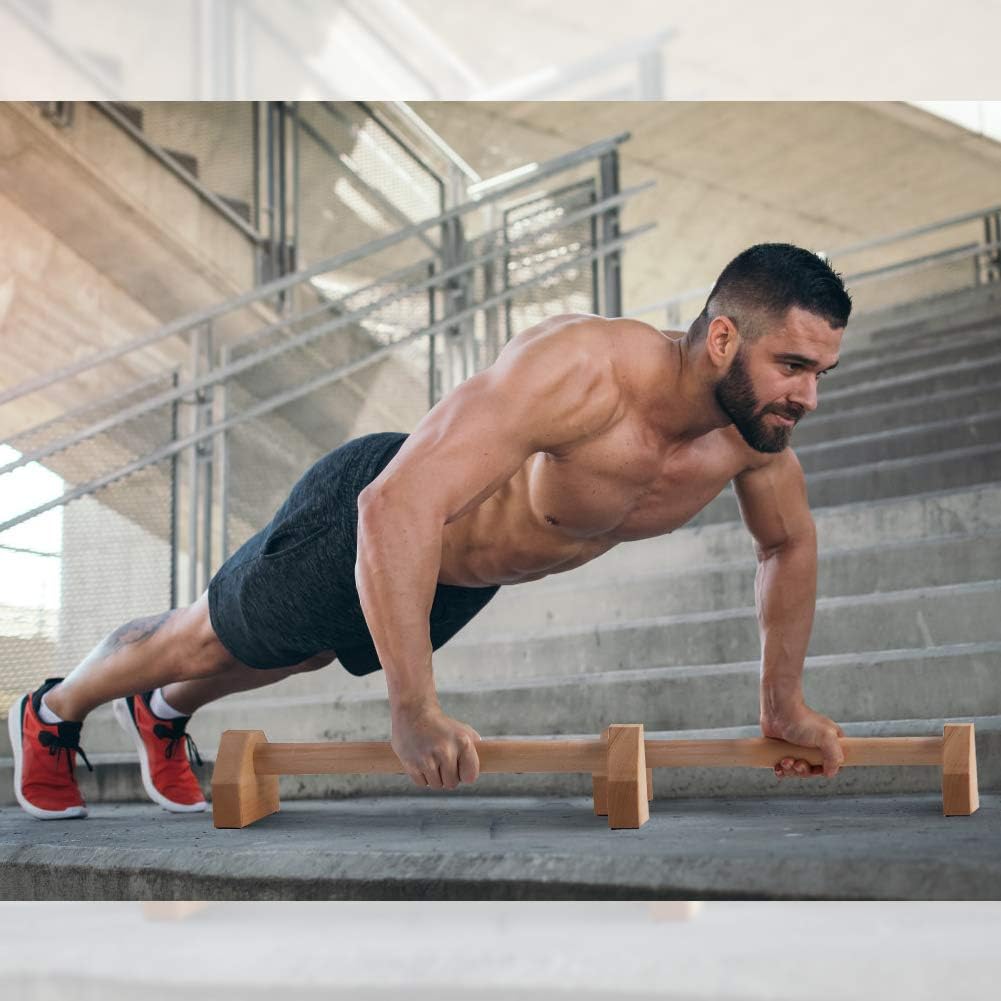 PELLOR Push-ups Bar Wooden Press-up Support Stand I-shaped Anti-slip Indoor and Outdoor Arm Chest Muscle Training Fitness Equipment - Image 5