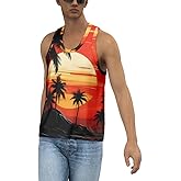 AMOMA Men's Round Neck Tank Top Casual Summer Beach Hawaiian Vacation Sleeveless Sport Shirt(XXL,Sunset)