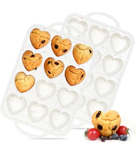 QELEG Mini-Muffinform Aus Silikon – Herzform, 12 Mulden, Antihaftbeschichtet, Ofen- & Gefrierfester, Mintgrün