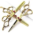 Roll Over Image to Zoom in Professional Hair Hairdressing Scissors 7/7.5/8 Inch Hairdressing Scissors Gold and Black Gold Dragon Scissors (6 Inch 3-Piece Set)