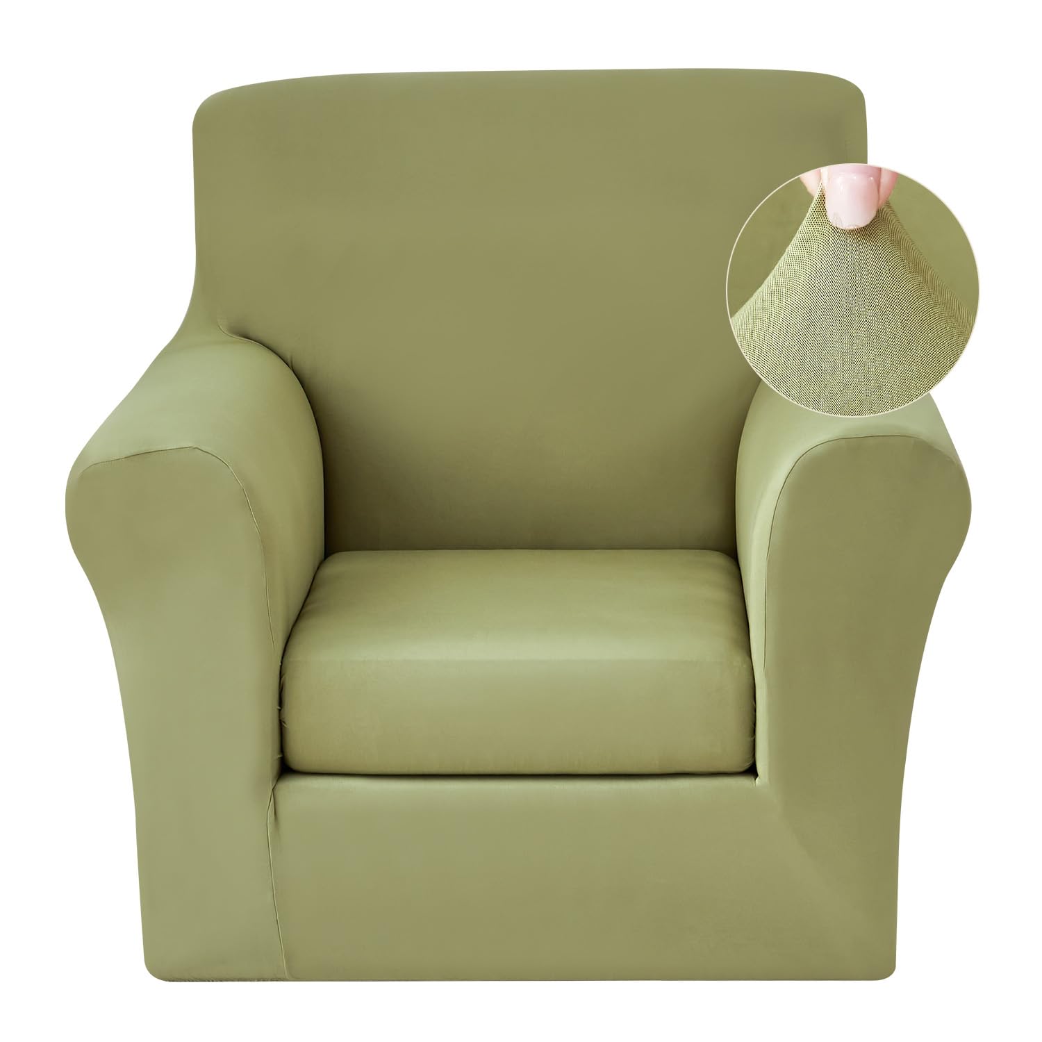 View 1 of **NO CUSHION COVER**JQinHome 2 Piece Stretch Sofa Cover Couch Covers, Armchair Slipcover with Separate Chair Cushion Cover, Washable Furniture Protector for Living Room(Armchair, Sage Green)