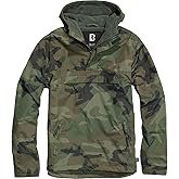 Brandit Individual Wear Men's Fleece-Lined Quarter Zip Windbreaker Pullover - Lightweight Weatherproof Casual Outdoor Jacket, Woodland, X-Large