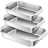 Funnymoom Baking Pan Set of 3 Stainless Steel Cake Pan 12/14/15 Inch Rectangle Baking Pan Bakeware for Fish Cakes Breads Lasagna Casseroles Vegetables Dishwasher