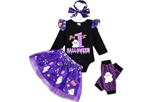 CPEI Baby Girls Halloween Outfits My 1st Halloween Romper+ Tutu Skirt+ Striated Leg Warmer+ Bunny Headband Outfit Set