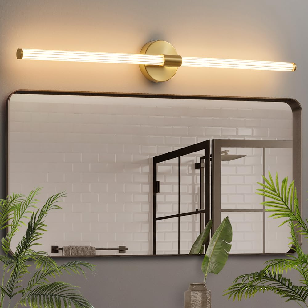 Photo 1 of Gednbo Dimmable LED Bathroom Vanity Lights Hardwired 360° Full Lighting Bathroom Light Fixtures Over Mirror Vanity Light Bar Modern Wall Sconce Warm Light for Bedroom Living Room - Gold, 39 inch