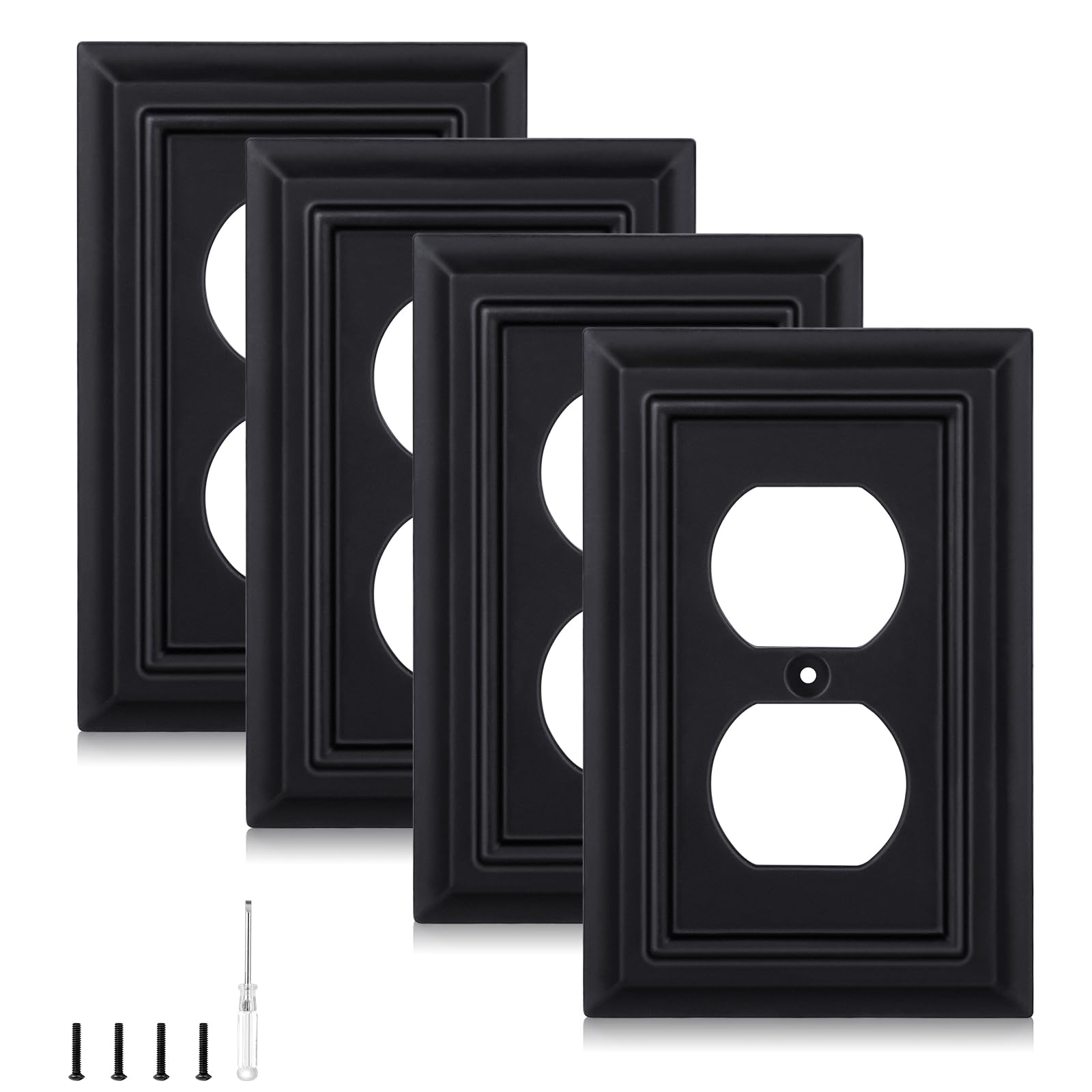 Photo 1 of *MISSING PARTS UNKNOWN*
(Matte Black) Decorative Outlet Covers Wall Plates, Bamboo Fiber Light Switch Covers, Natural Material Electric Receptacle Switch Plate Outlet Cover of various styles (1 Gang Duplex 4 Pack)