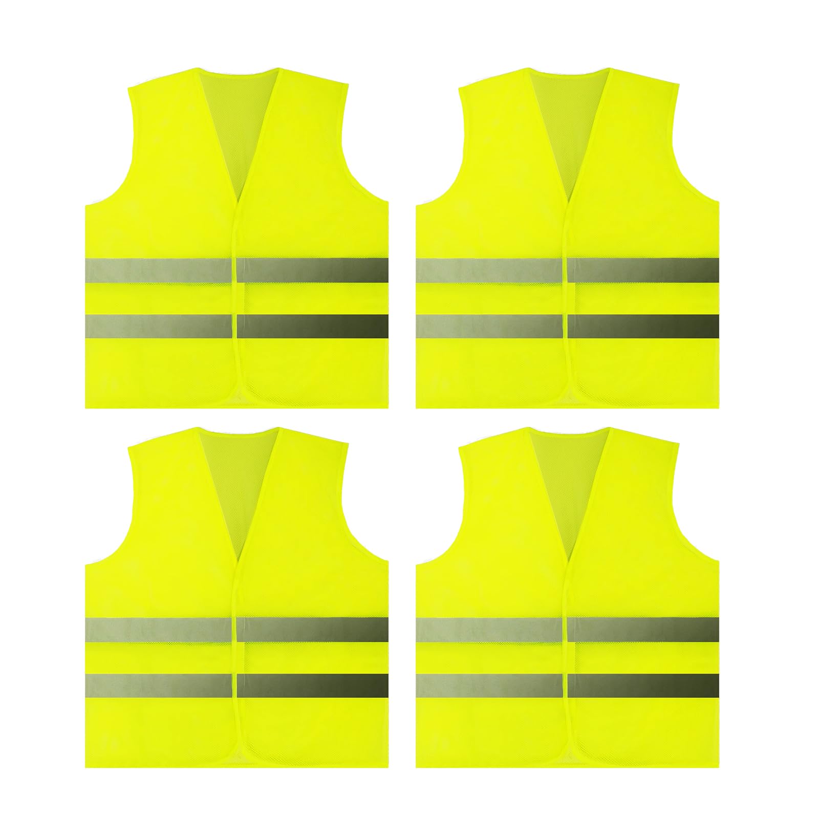 ONEINHE 4 Pcs Hi Vis Vests, Safety Vests with 2 Reflective Strips, Reflective High Visibility Vests for Traffic Work, Outdoor Running Walking, Surveyor and Motor Bicycle Drivers