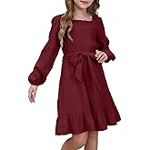 blibean Girls Cotton Long Sleeve Dresses Ruffled Semi Formal Dress Size 6-15 Years